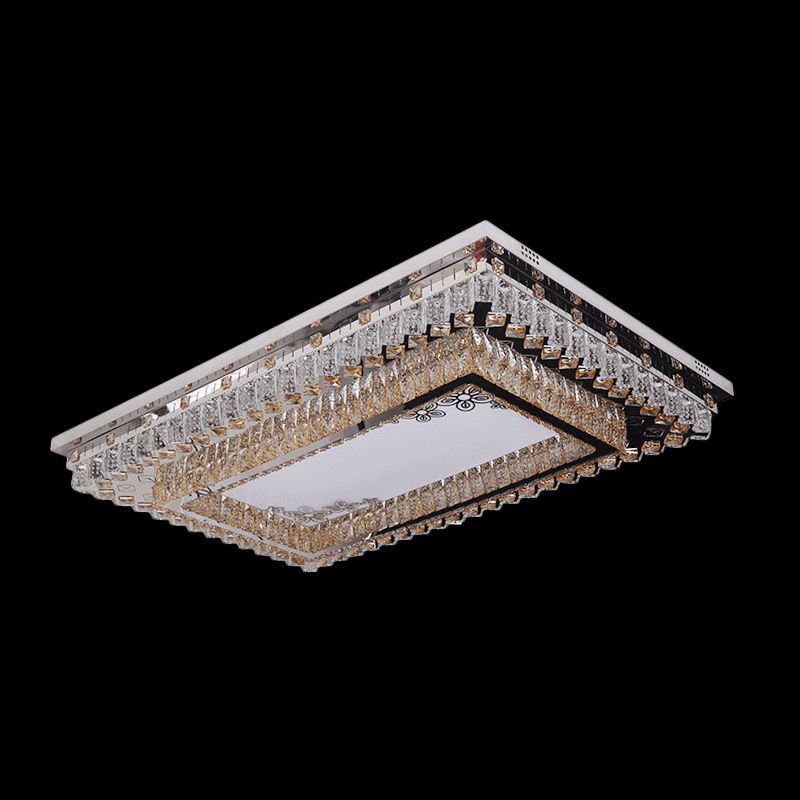 Rectangle Living Room Ceiling Fixture Clear Crystal LED Modern Flush Mount Light