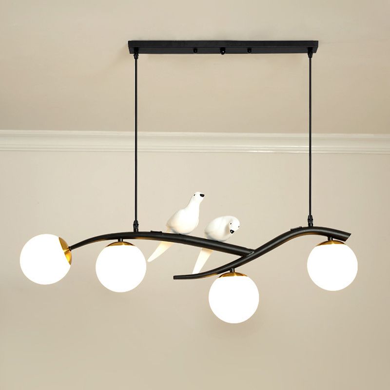 Glass Globe Shaded Ceiling Light Modern Black/Golden Kitchen Island Lighting for Foyer