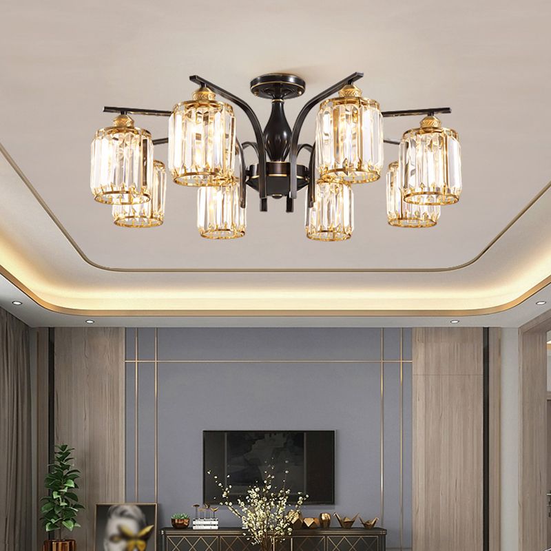 Éclairage de plafond de chambre à coucher multi-tampons moderne de cuivre en cuivre avec nuance en cristal