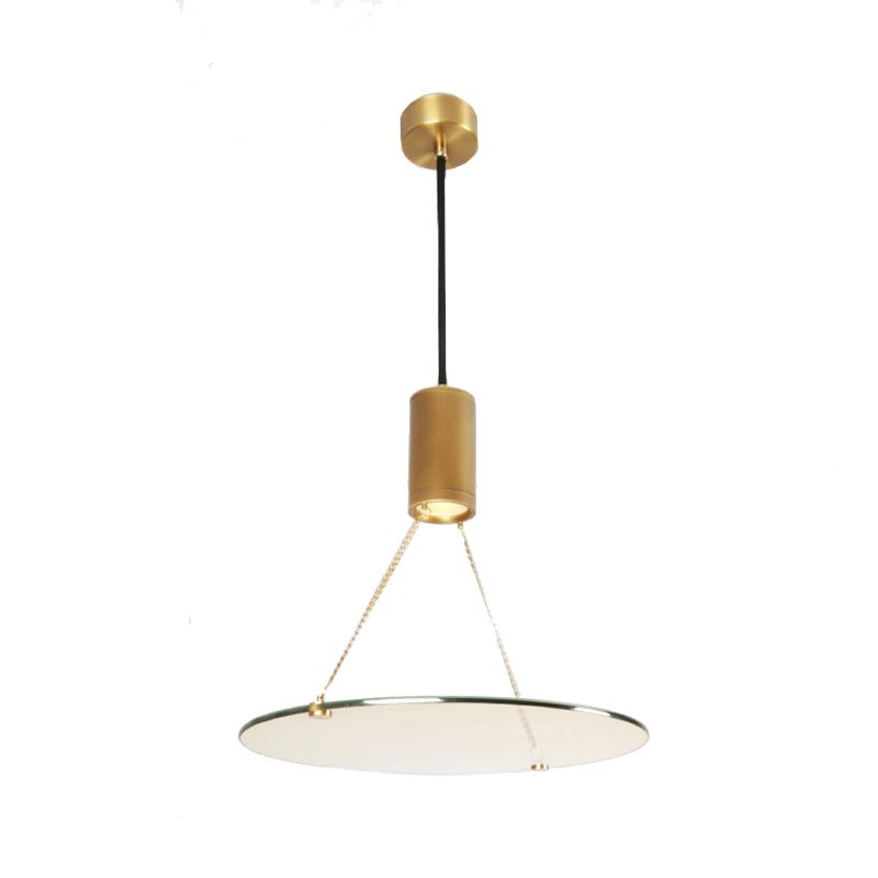 Simplicity Cylinder Hanging Ceiling Light Brass LED Dining Room Drop Pendant in Warm/Natural Light with Tempered Glass Disc