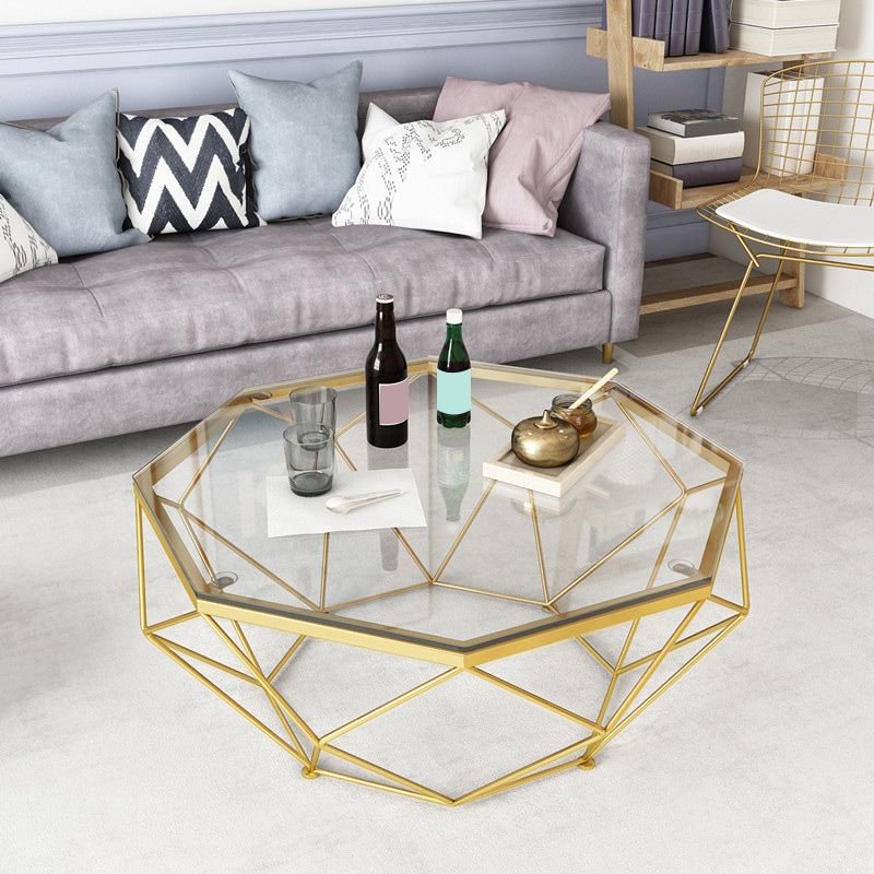 Glass Coffee Table 17.72" H Frame Cocktail Table for Living Room