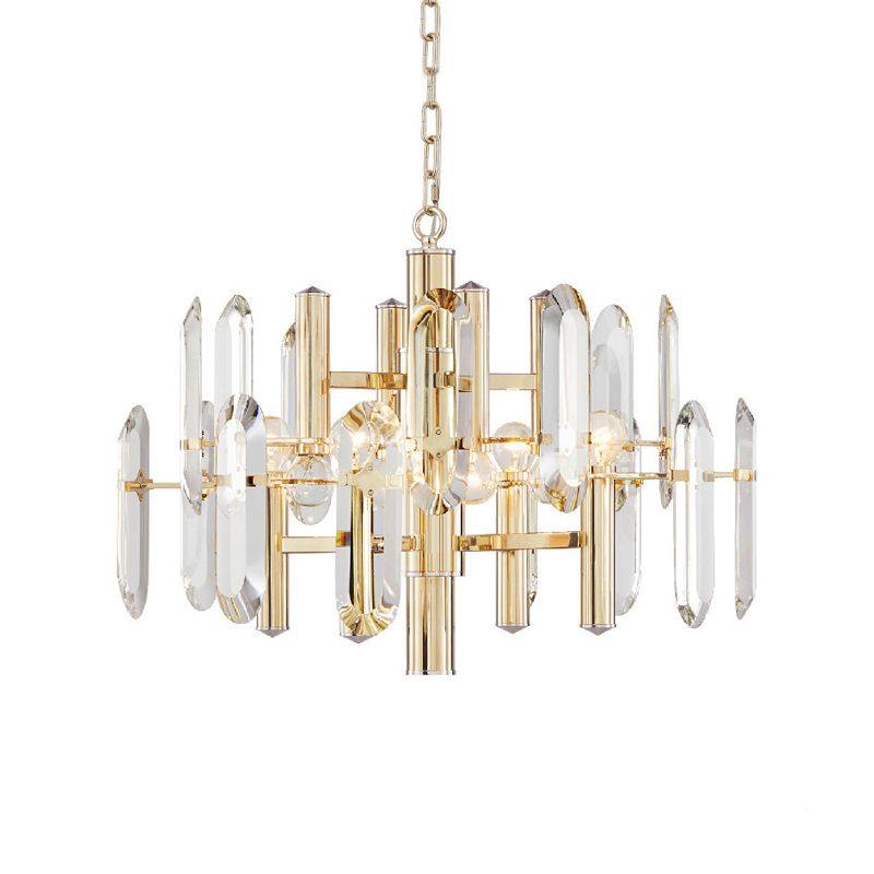 Metal Frame Hanging Light Kit Modern 8/10 Lights Gold Chandelier Light Fixture, 23.5"/31.5" Wide