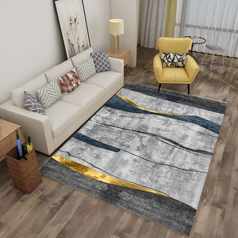 Green Stripe Rug Polyester Graphic Indoor Rug Stain Resistant Rug for Living Room
