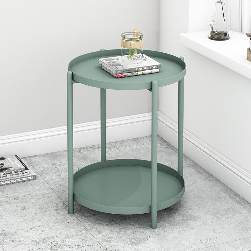 Mid-Century Metal Corner Table Tray Top Round Side End Table