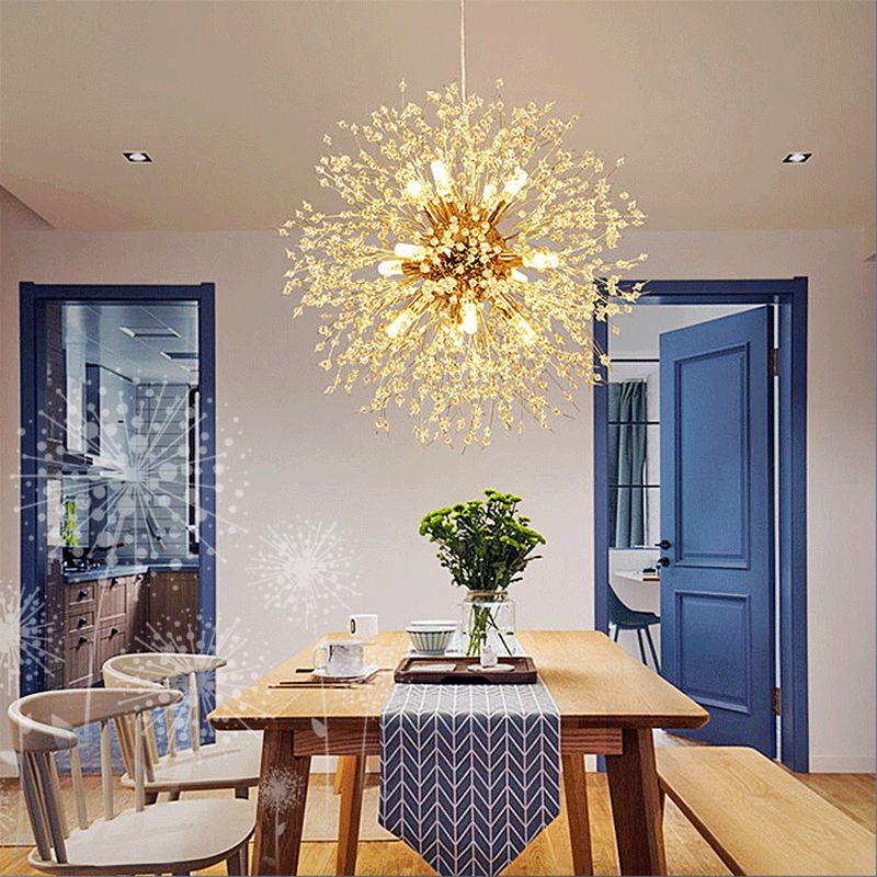 Modern Chandelier Light Fixtures Dandelion Suspension Pendant Lamps with Crystal Beads