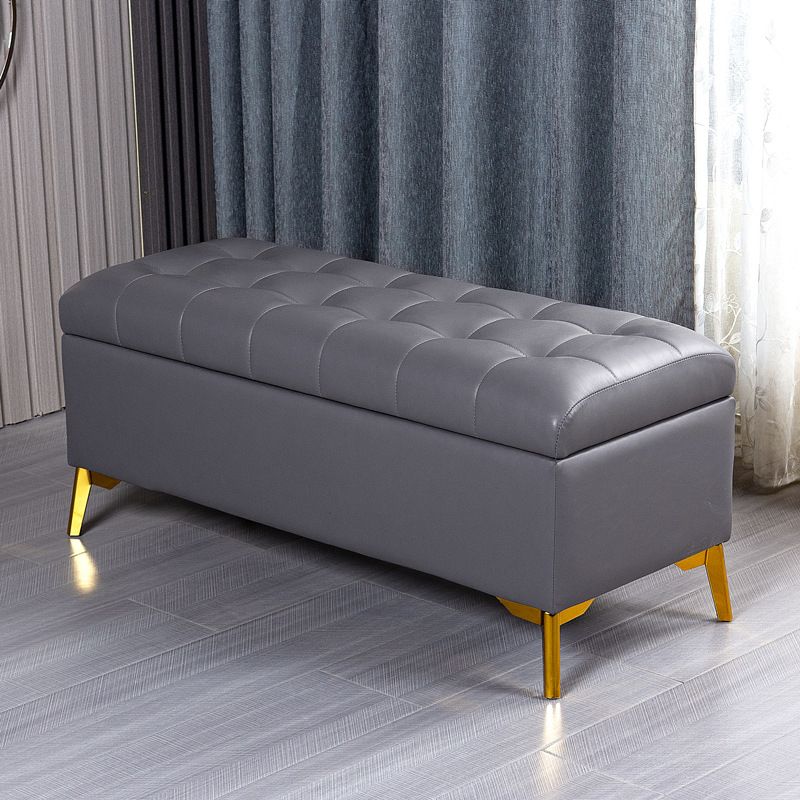 Glam Pouf Ottoman PU Leather Upholstered Solid Color Tufted Square Ottoman with Storage