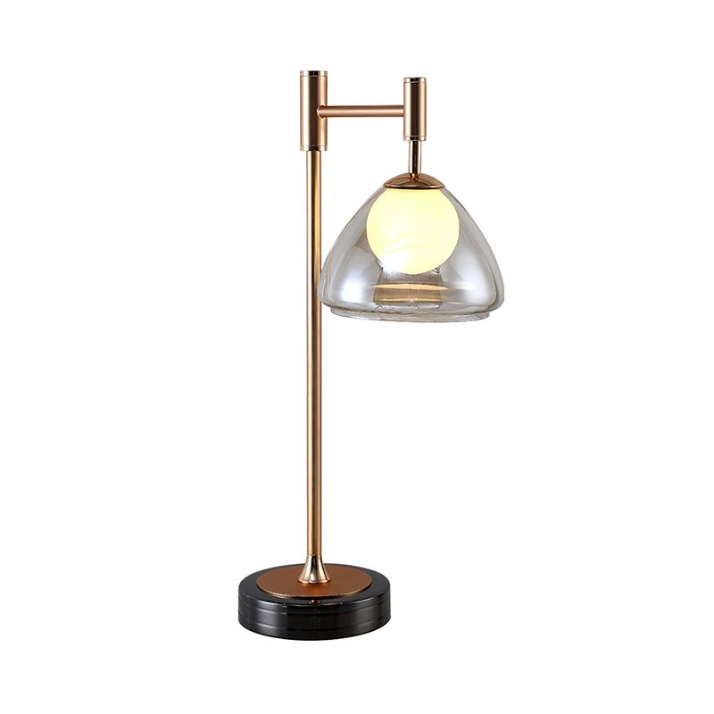 Lampada da comodino conica in ottone, lampada da comodino a LED modernista in vetro grigio fumo/cognac per comodino