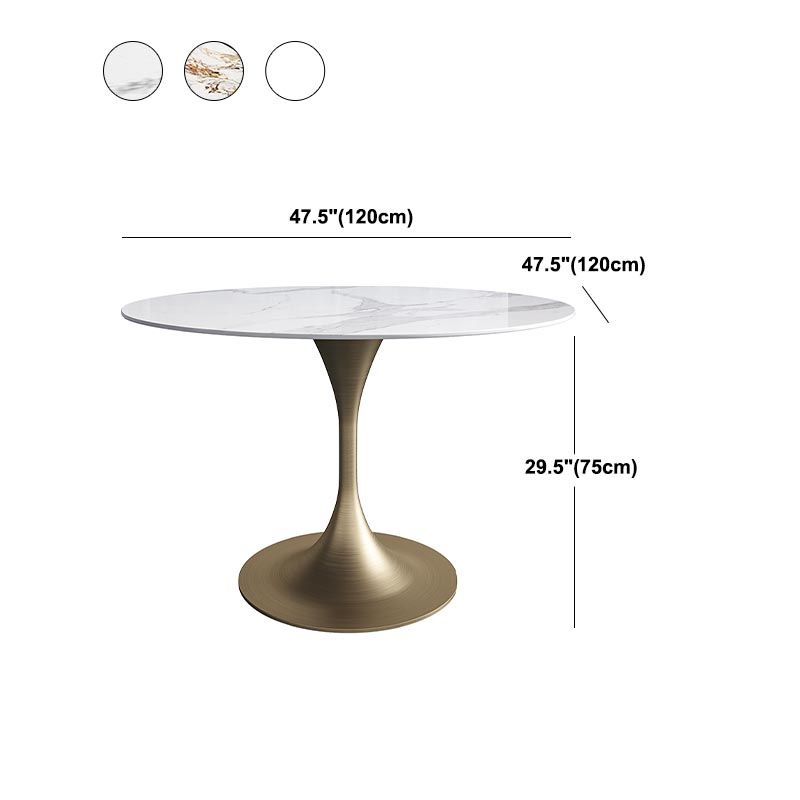 Glam Style Round Stone Top Restaurant Table Gold Base Dining Table