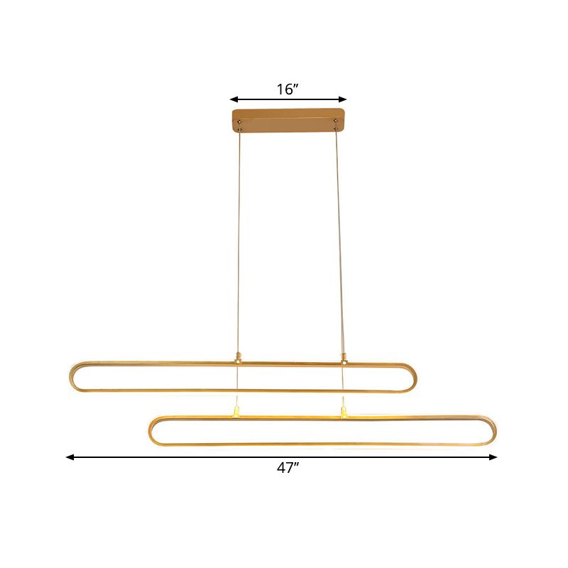 Aluminum Elliptical Island Light Modernity LED Gold Pendant Lighting in Warm/White Light, 39"/47" Long