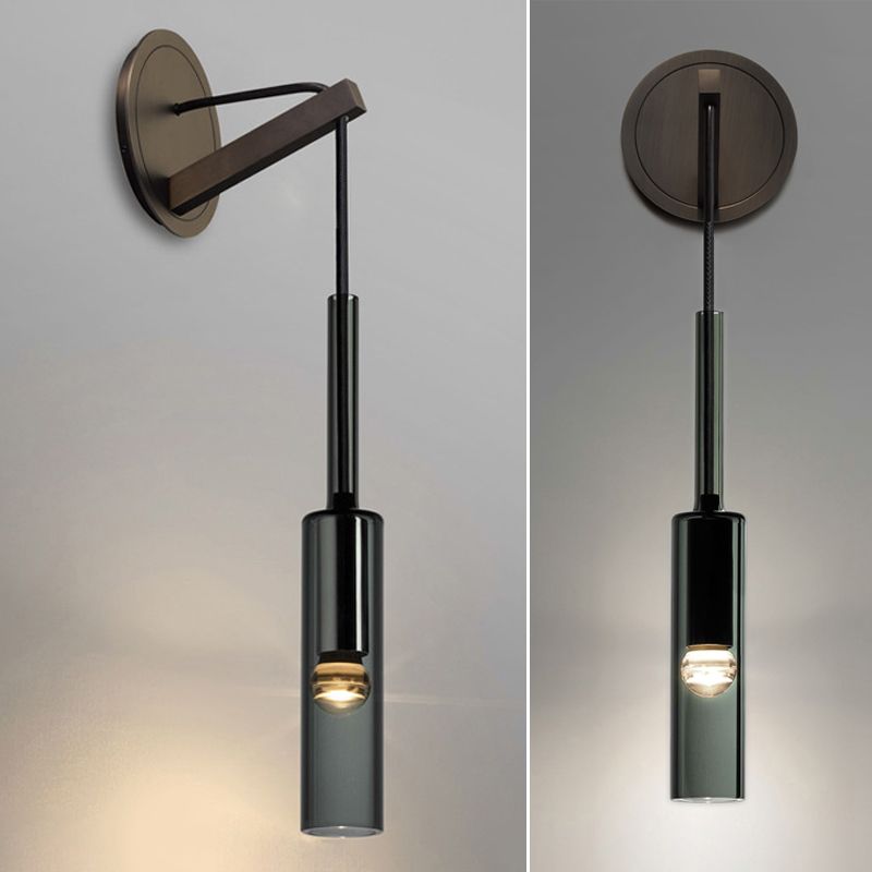 Half Cylinder Shade Crystal Wall Sconce Modern Style 1 Light Wall Mounted Light in Black