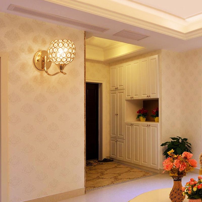 Gouden kristallen kogelwand SCONCE LICHTING Minimalistisch 1-licht muur gemonteerd licht voor woonkamer