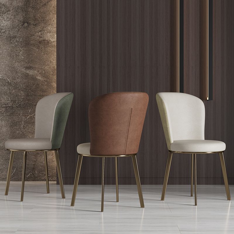 Scandinavian Style Leather Dining Chairs Solid Back Armless Dining Chairs for Home