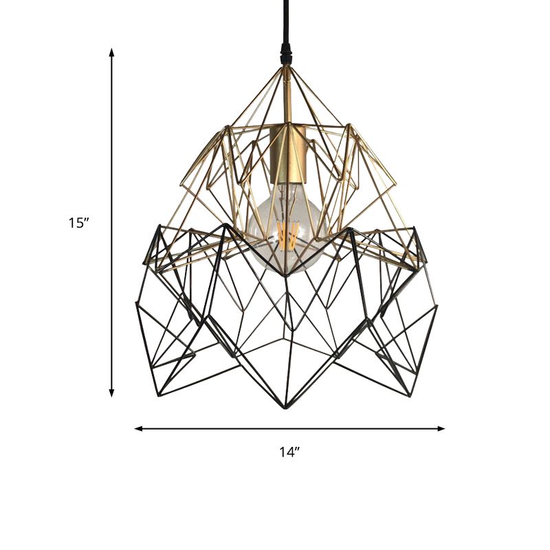 1 Light Geometric Cage Pendant Lighting Traditional Black and Gold Metal Hanging Light Fixture
