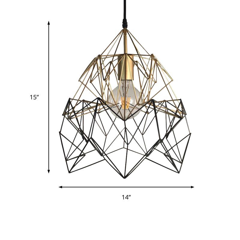 1 Luz de la jaula geométrica iluminación colgante tradicional de metal negro y dorado lámpara colgante