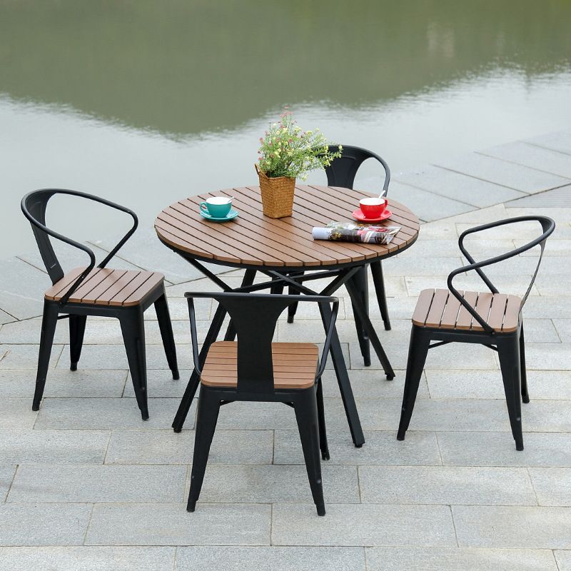 Industrial 1/3/5 Pieces Metal Dining Set Reclaimed Wood Table Set for Outdoor