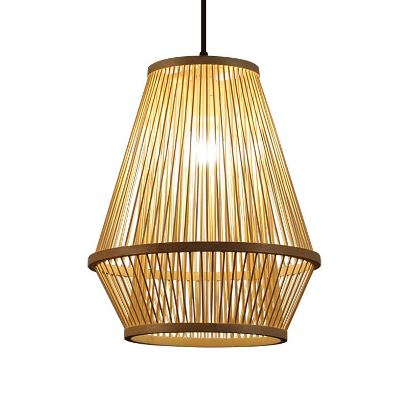 Poste de la jaula de madera Costilización de luz contemporánea 1 bombilla lámpara colgante