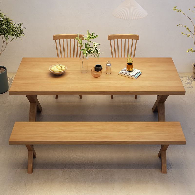 Industrial Dinner Table Rectangle Solid Wood Dinette Table in Brown