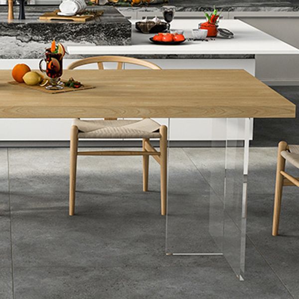 Solid Wood and Acrylic Dinner Table Modern Fixed Table Double Pedestal Dining Table