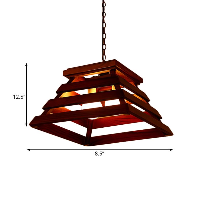 Camera da pranzo in gabbia trapezoidale kit di luce a sospensione tradizionale lampadario marrone a 2 bulb