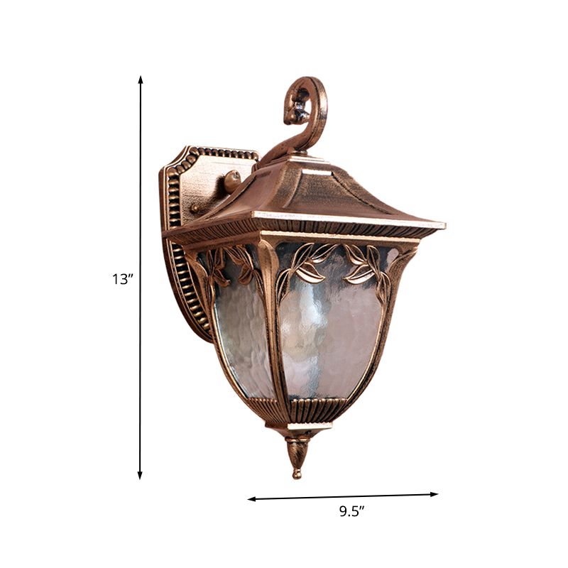 Acorn Courtyard Sconce Lighting Countryside Clear Water Glass 1 Light Brass Wall Mount Lamp