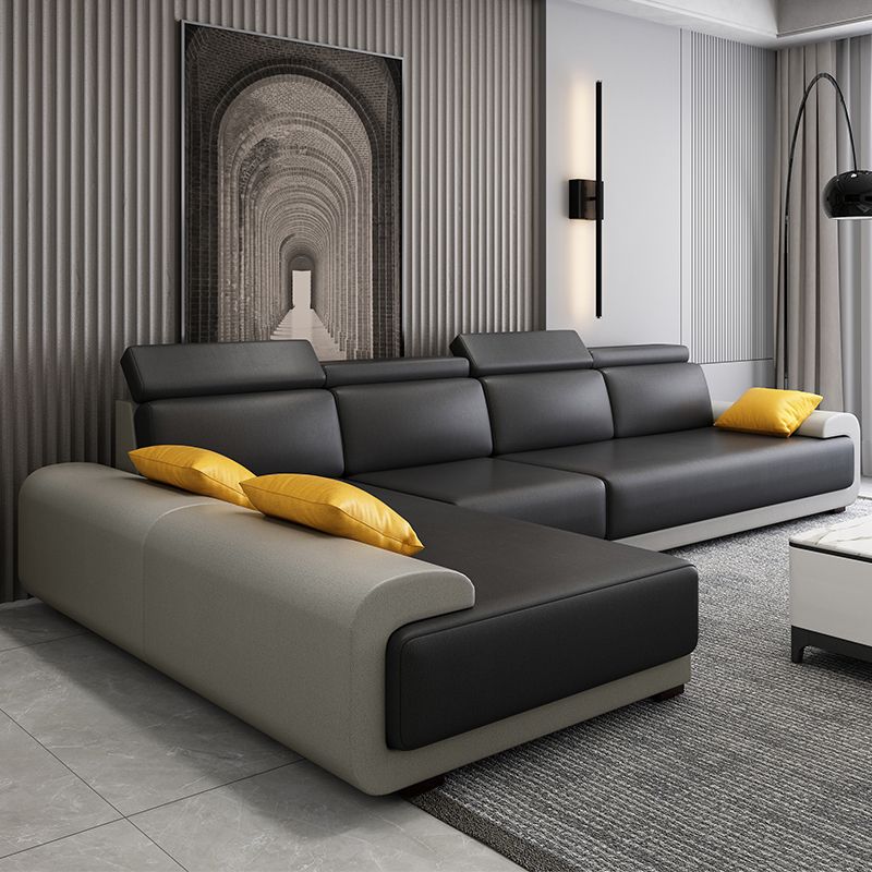 Contemporary Faux Leather Sectional Sofa Pillow Top Arm Cushions Seating for Living Room