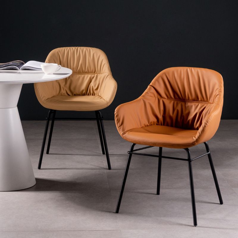 Modern Style Parsons Arm Chair Leather Upholstered Indoor Dining Chair