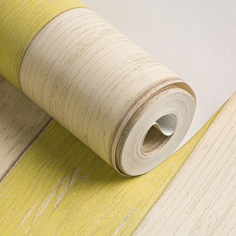 Yellow Wood Plank Wallpaper Roll Moisture-Resistant Cottage Living Room Wall Decor