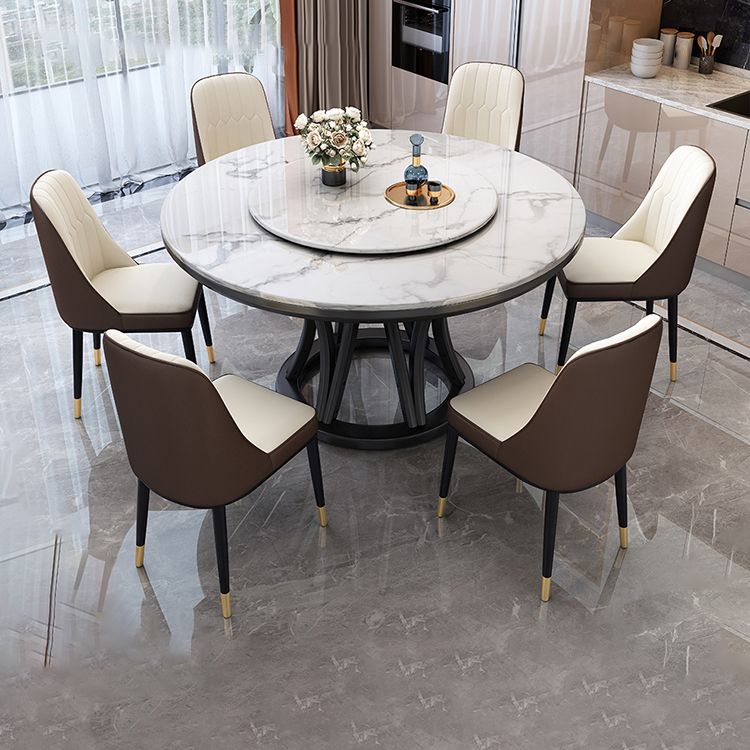 Minimalist Round Sintered Stone Table Kitchen Dining Table with Pedestal Base