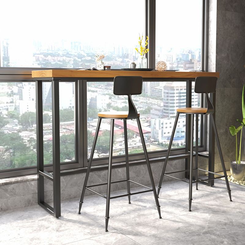 Industrial Rectangle Bar Table Solid Wood Top Bar Table with Trestle Base
