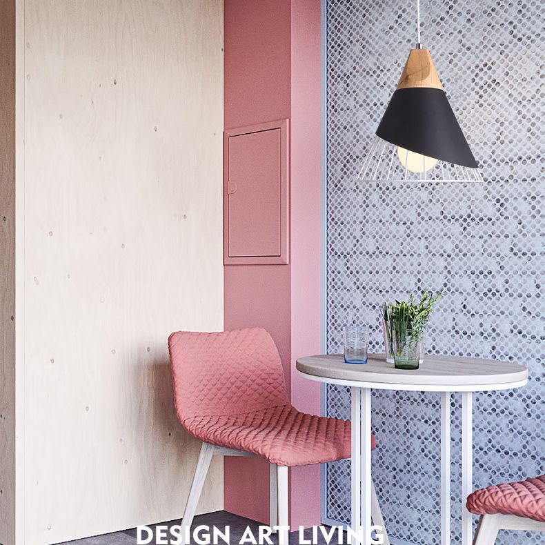 1 Light Macaroon Hanging Light Nordic Minimalist Solid Wood Bedroom Pendant Lamp with Iron Hollow Lampshade