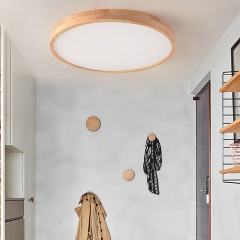 Wooden Circle Flush-Mount Light Fixture Modern LED Flush Mount Ceiling Light