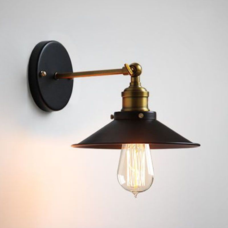 Lámpara de pared de la pared de cono industrial lámpara de metal de 1 luces de 1 luces en negro
