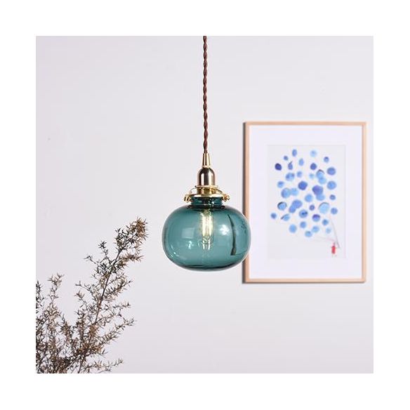 Modern Oval Pendant Light with Brass Lamp Socket Glass 1 Light Suspension Light for Cloth Shop