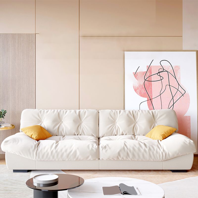 Contemporary Faux Leather/Suede Armless Tufted Sofa Couch in Beige