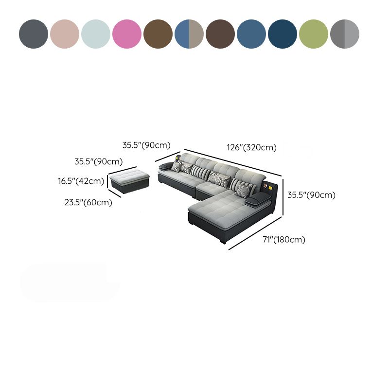 Farmhouse Linen Sofa with Chaise Pillow Top Arm 4-Seater Sofa