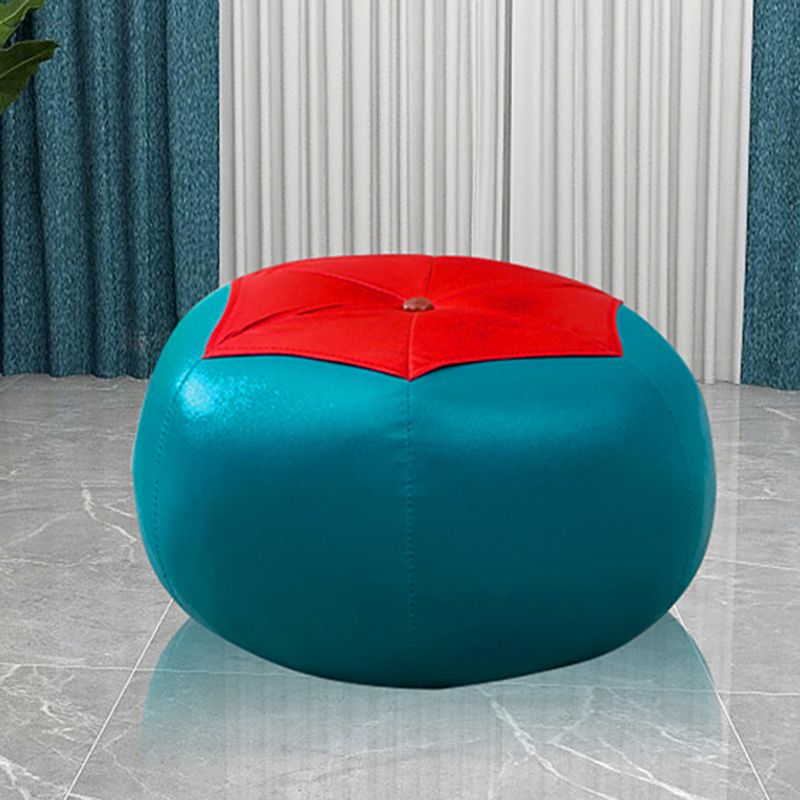 Geometric Print Ottoman Pouf Scratch Resistant Specialty Faux Leather Ottoman