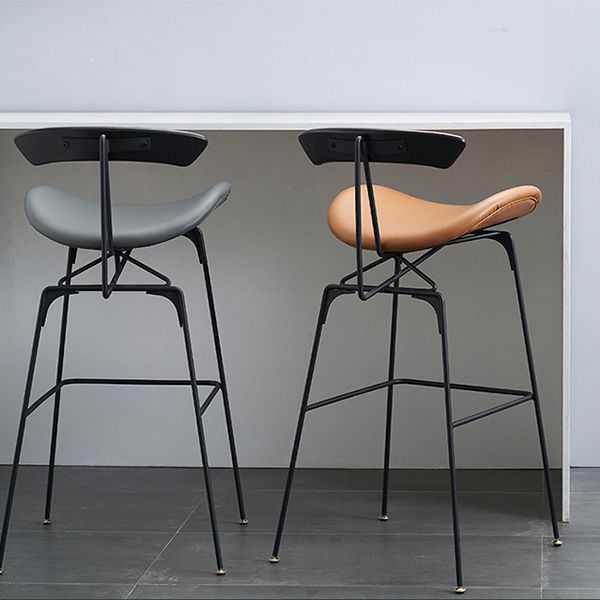 Contemporary Armless Counter Stool Faux Leather Low Back Bar Stool for Indoor