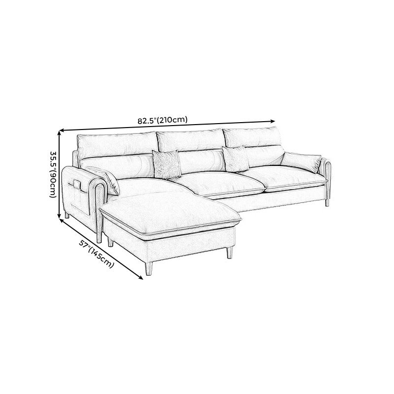 Scandinavian Beige Genuine Leather Straight Arm Sofa/Sectional with Storage