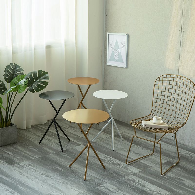 Mid-Century Round Side End Table Metal Cross Legs End Table, 22.8" Tall