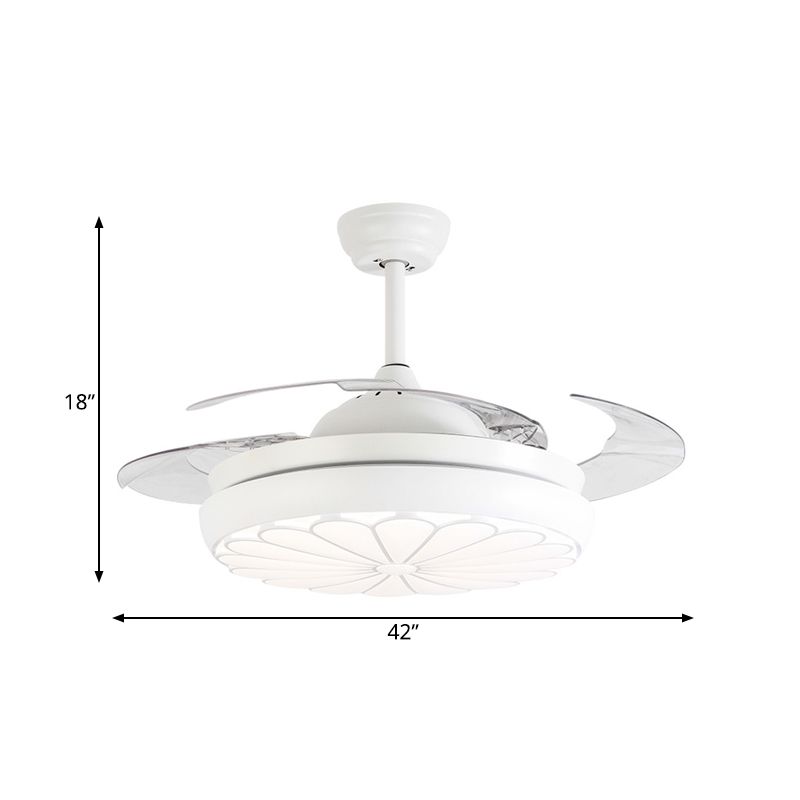 42 "Breedte LED -plafondventilator Lamp Minimalisme Minimalisme Ronde metalen Semi -spoelmontage Lamptrelaat in wit met 4 messen, op afstand/wandregeling/afstandsbediening en wandregeling