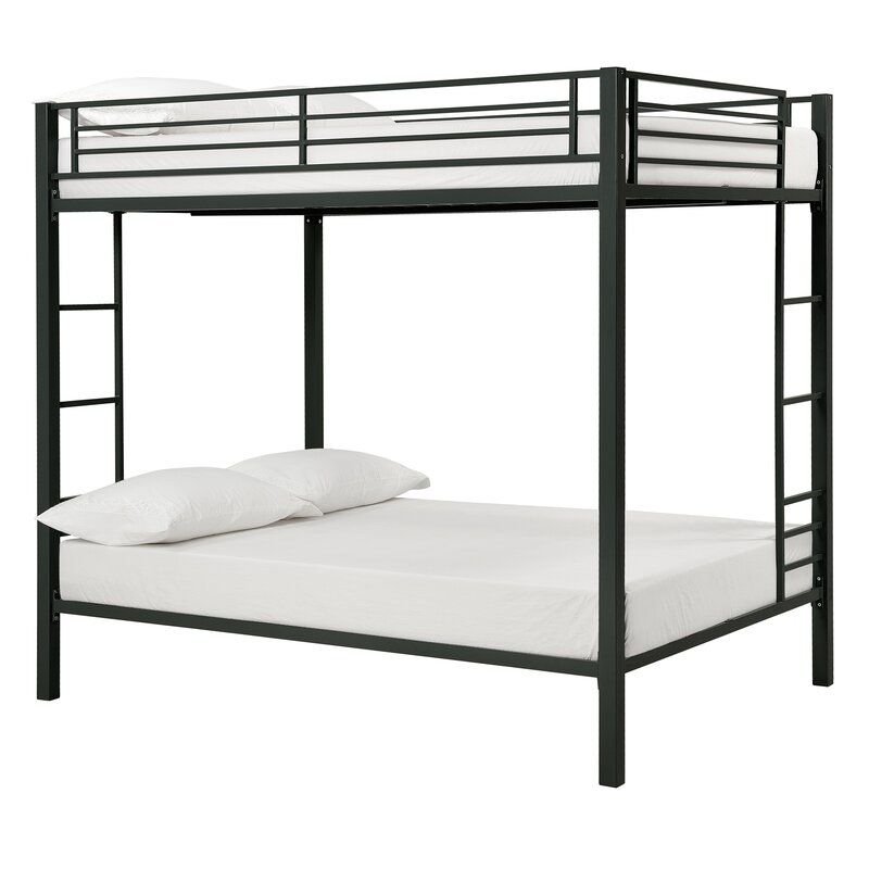 Contemporary Bunk Bed Metal Headboard with Guardrails No Theme Slat Kids Bed