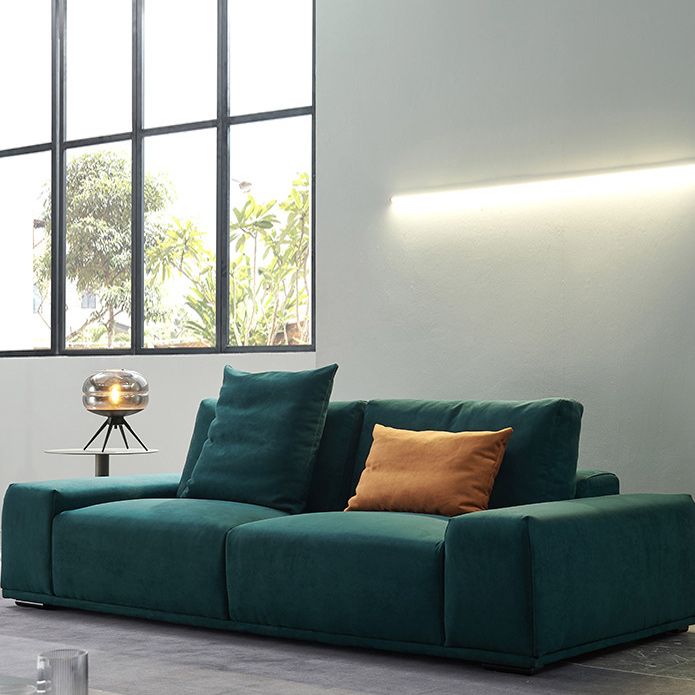 Modern Style Suede Sofa Standard Square Arm Sofa with Pillows