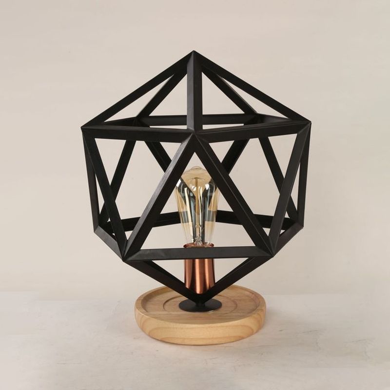 1 lampe de table de bulbe industrielle élégante poire / barillet ombre en métal et lampe à tâche en bois avec garde de fil en noir pour chambre à coucher