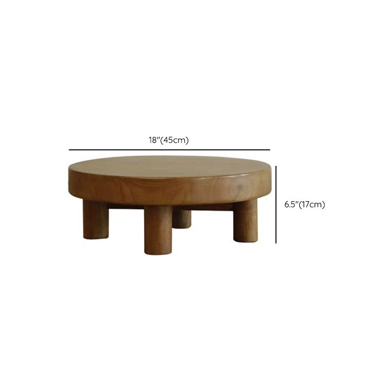 Contemporary 4 Legs Brown Solid Wood Round Coffee Cocktail Table