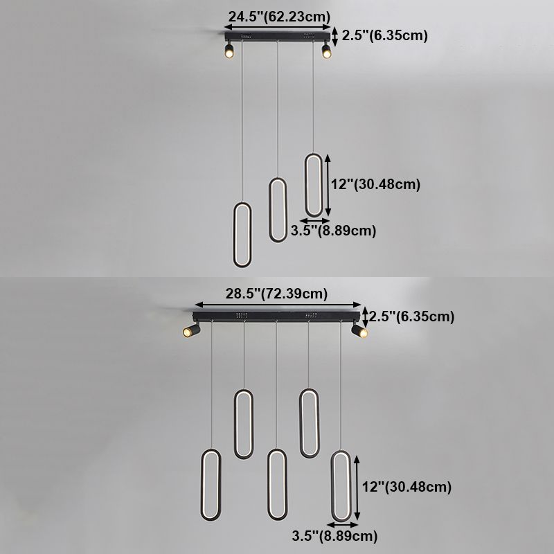 Contemporary Style Linear Island Lighting Metal Island Lighting in Black