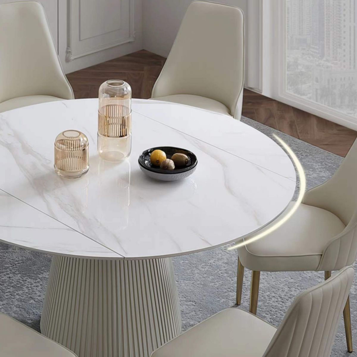 Nordic Glam Sintered Stone Round Table Set 1/4/7 Pieces Dining Set