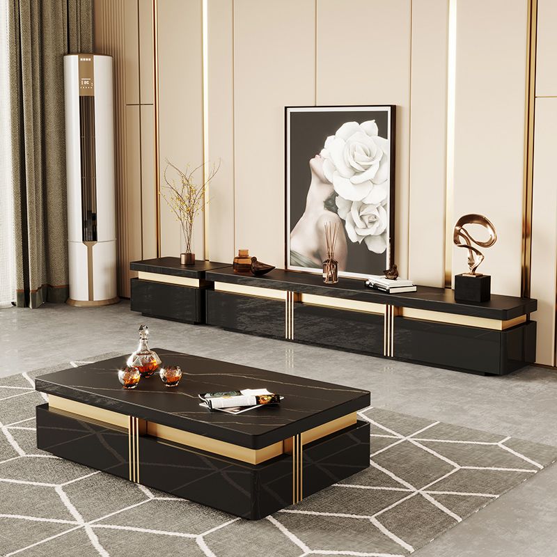 Slate Coffee or End Table with 4 Storage Drawers Contemporary