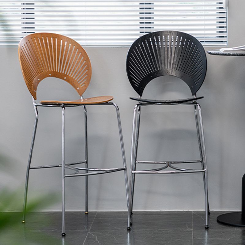 Contemporary 45" Height Wooden Backrest Counter High Stool with Metal Base