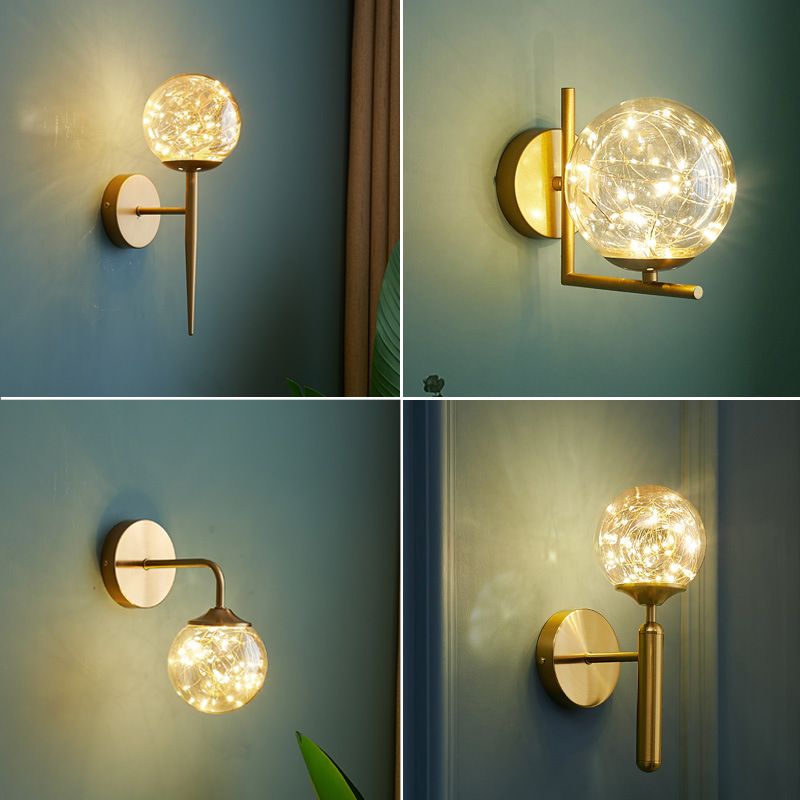 Ball Blown Glass Wall Lamp Fixture Nordic Gold Finish LED Sconce Lighting with String Light