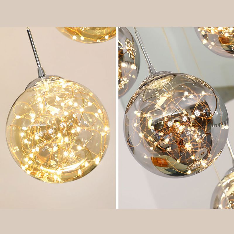 Moderno lampada sospesa sferica a pendente a pendente a 15 luci a 15 luci con tonalità di vetro per le scale